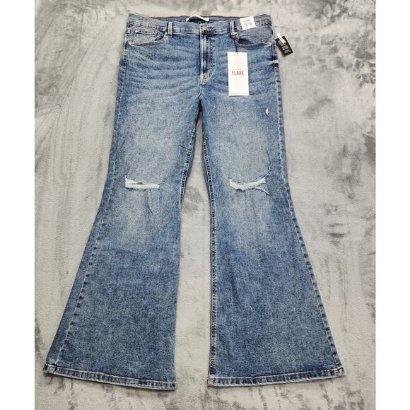 NEW Celebrity Pink Jeans Womens 21/35 Juniors Blue High Rise Flare Distressed - Picture 1 of 16